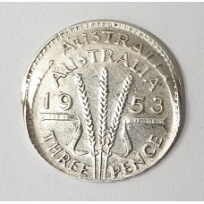 AUSTRALIA 1953 . THREEPENCE . MAJOR ERROR . DOUBLE STRUCK . OFF CENTRE